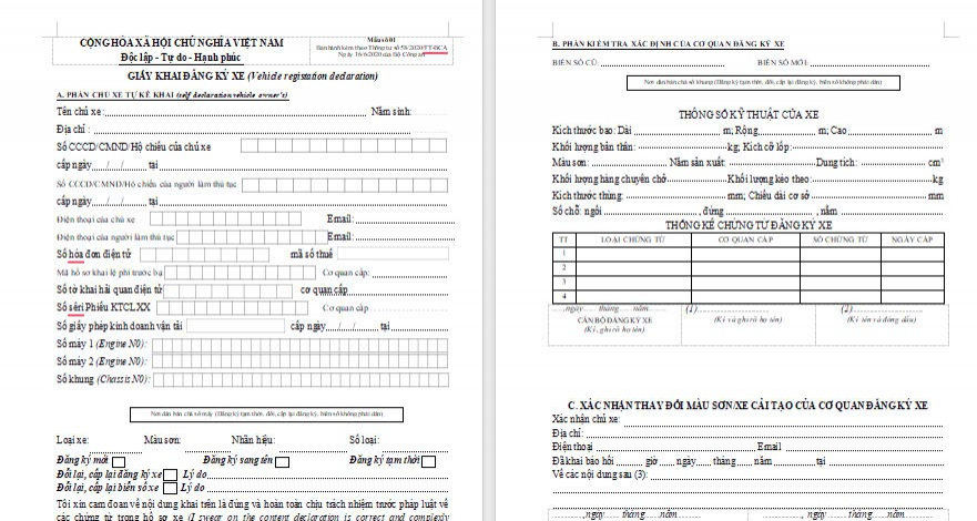 mẫu giấy khai đăng ký xe
